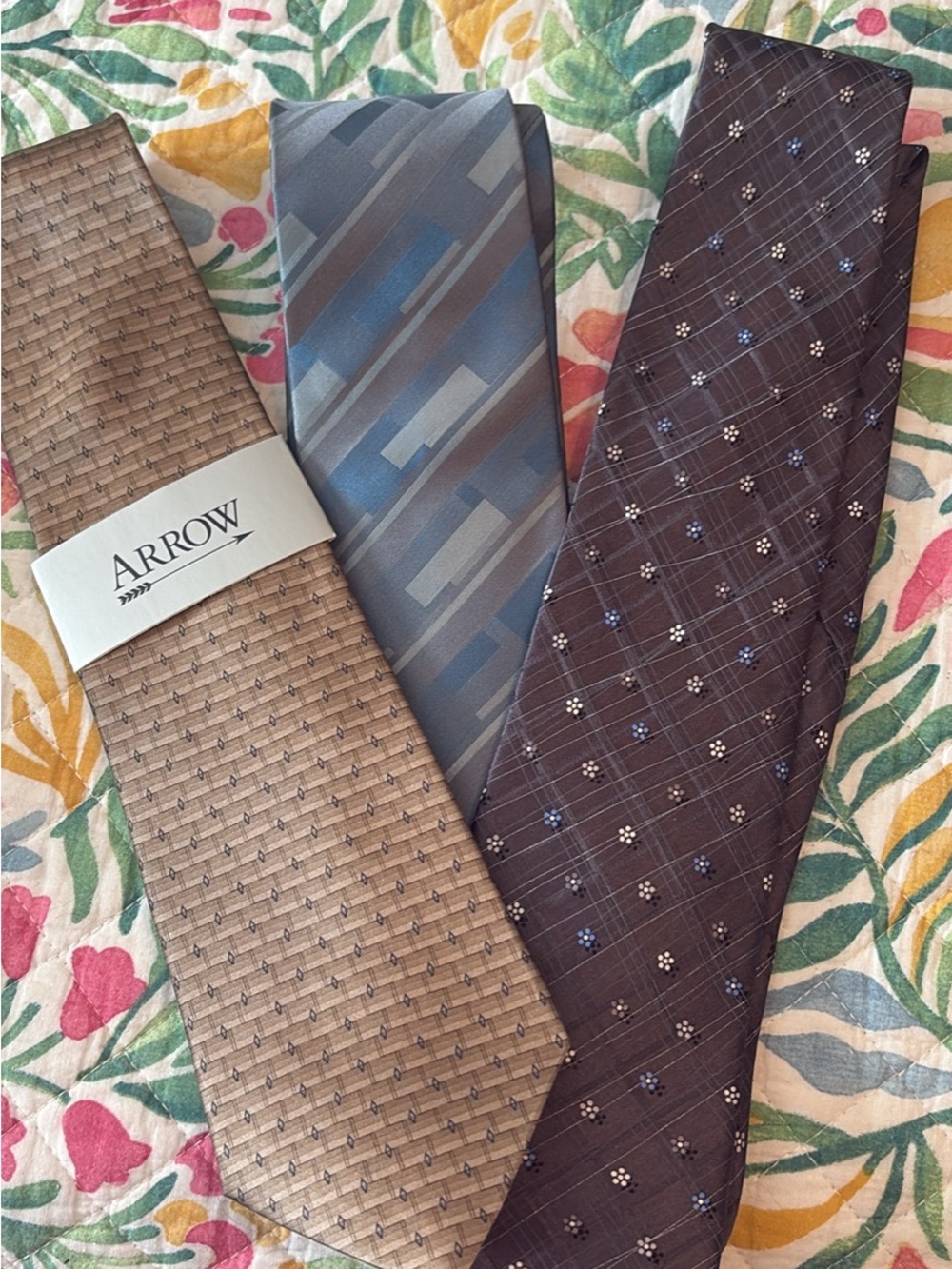Arrow Men’s Brown, Tan & Blue Neck Ties - Trio Set
